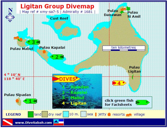 Dive Map of Ligitan Island Region